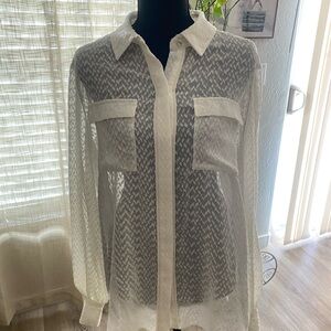 Ellen Tracy Cream Textured Blouse